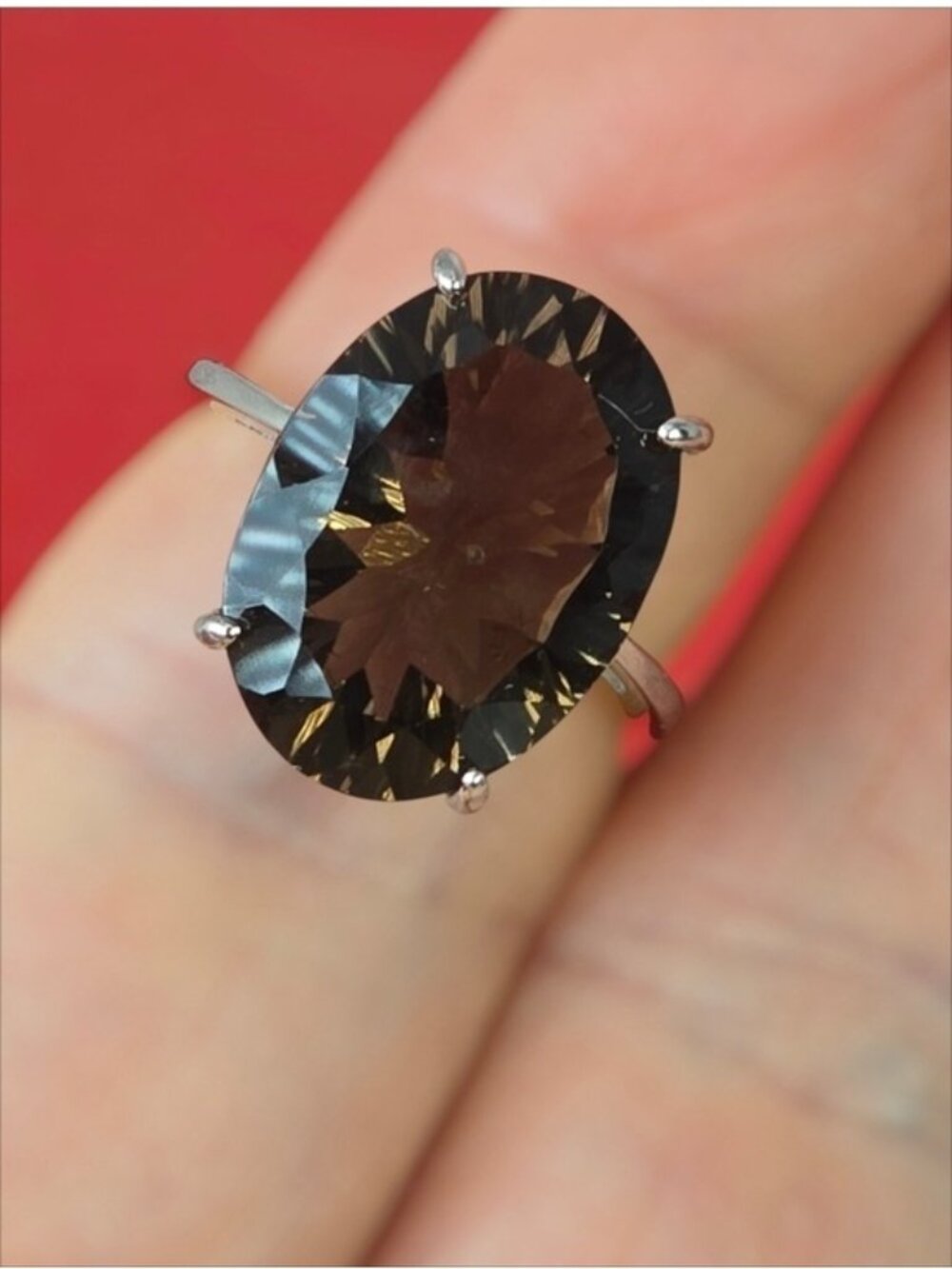 925 Sterling Silver Ring 6.5 with Brilliant Cut Natural Smoky Quartz 13x18mm Gem - Picture 7 of 10